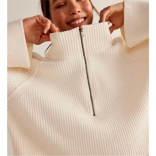 NEW Free People Sugar Ivory Greta Half Zip Pullover Sweater Sz XL NWOT - Image 7
