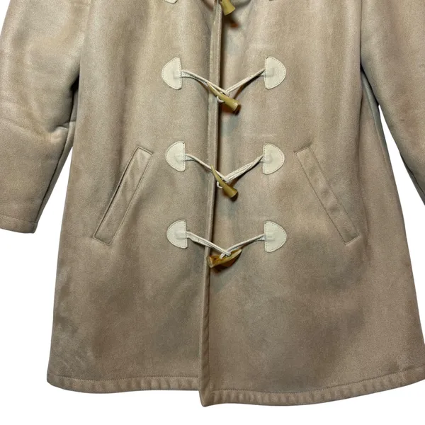 Chaps Women's Faux Suede Coat Jacket Toggle Front Sherpa‎ Collar Beige Mobwife - Image 2