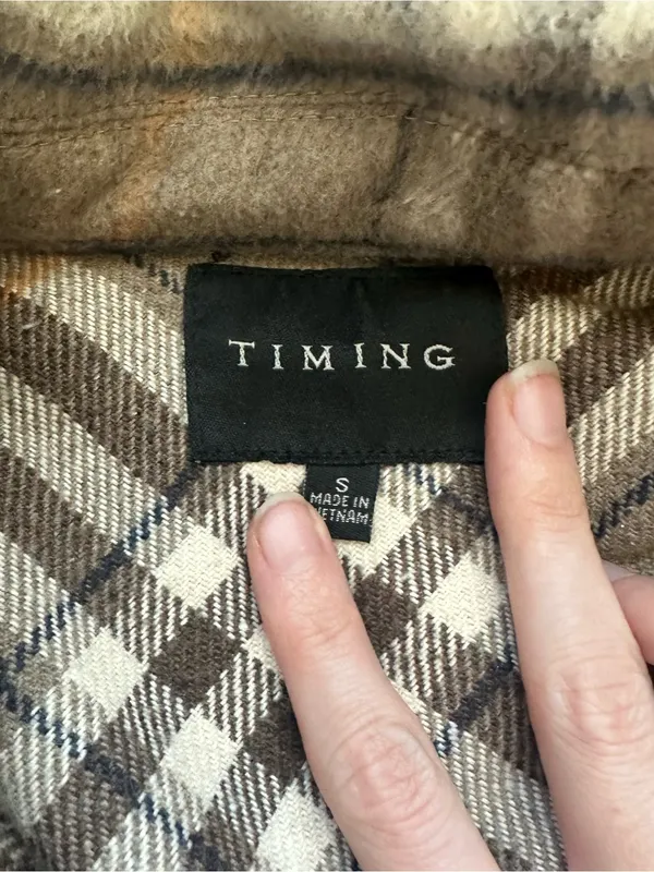 Timing Brown Plaid Utility Shacket with Cream & Orange Accents - Image 5