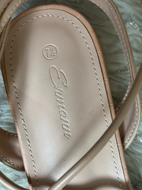 Ermonn Women's Tan/Pink Lace-Up Strappy‎ Flat Sandal Size 7.5 - Image 5