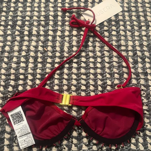 MUSÉRA red beaded bikini topwith gold buckle detail on the back #beaded #buckle Size small but fits like an XS - Image 4