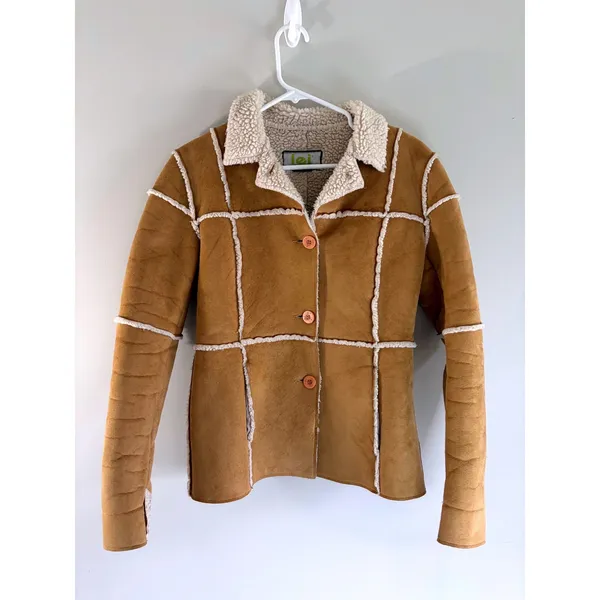 lei Vintage Y2K Faux Suede‎ Sherpa Lined Patchwork Jacket Tan Brown Small - Image 2