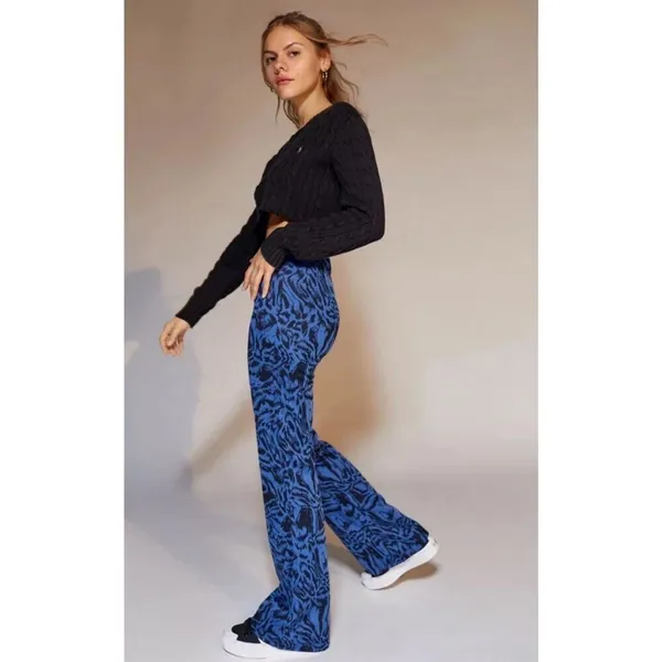 Urban Outfitters Bryn Pull On Flare Pants Blue And Black Swirl Print size XS - Image 11