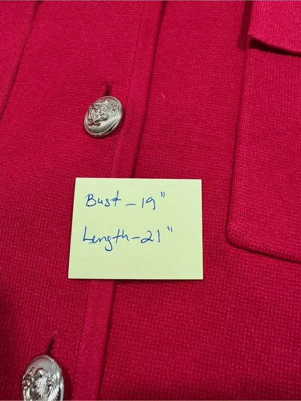 H&M Red Knit Cardigan Sweater Gold Button Front Women’s Size S Classic - Image 10