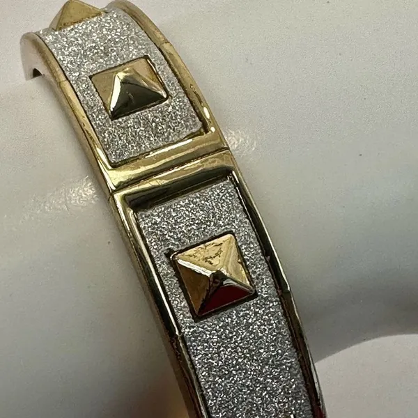Silver and gold tone spiked bangle bracelet - Image 3