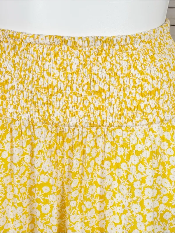 Lost + Wanderer Floral Lace Hem Smocked Waist Mini Skirt Yellow White XL Cottage - Image 5