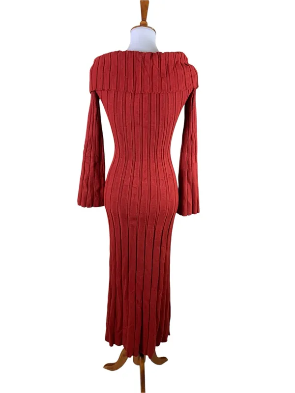 Worth Collective Evella Maxi Dress in Red Bump Friendly Rust Ribbed Knit XS - Image 4