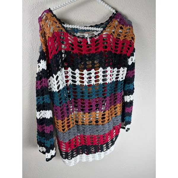 Free People Chasing Rainbows Tunic Sweater Size XS Open Knit Oversized Boho Top - Image 5