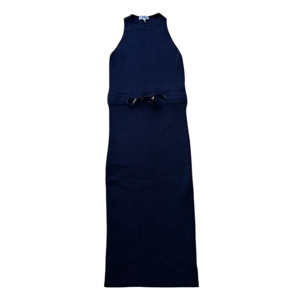 REISS Josephine Ribbed Knit Drawstring Midi‎ Dress Sleeveless Navy Blue XS - Image 2