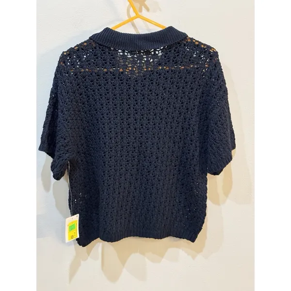Lucky Brand Pointelle Camp Shirt Open Knit‎ Cardigan Fisherman Collared Size S - Image 3