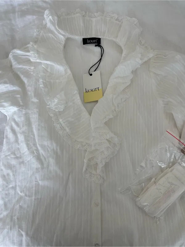NWT kourt Vida Midi Dress size Medium M Lace Doen midi Ruffle few moda ivory - Image 7