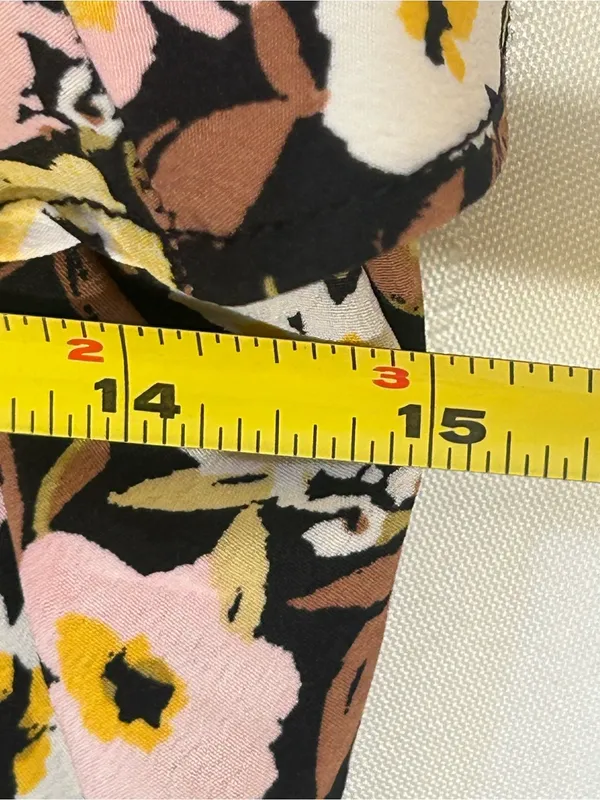 NWT Floral Ruffle-Trim Maxi Dress in Brown, Pink & Yellow, side slit, SZ Large. - Image 9