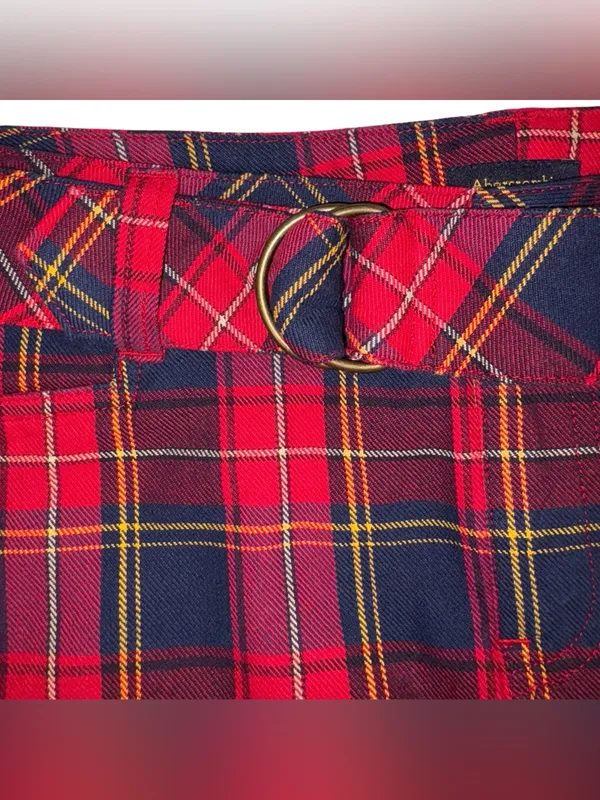 Vintage 90s Abercrombie & Fitch Plaid Wool Blend Belted Mini Skirt Size 8 - Image 7