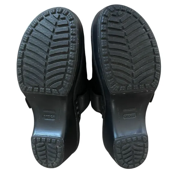 Crocs Cobbler Buckle Clog Shoes Women Size 10 Black Leather‎ Wedge Slip On - Image 7