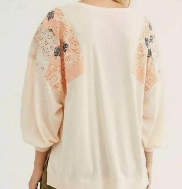 We The Free Free People Camiseta Feelin It Boho Patchwork Top in Alabaster Combo W1096 Sz S - Image 4