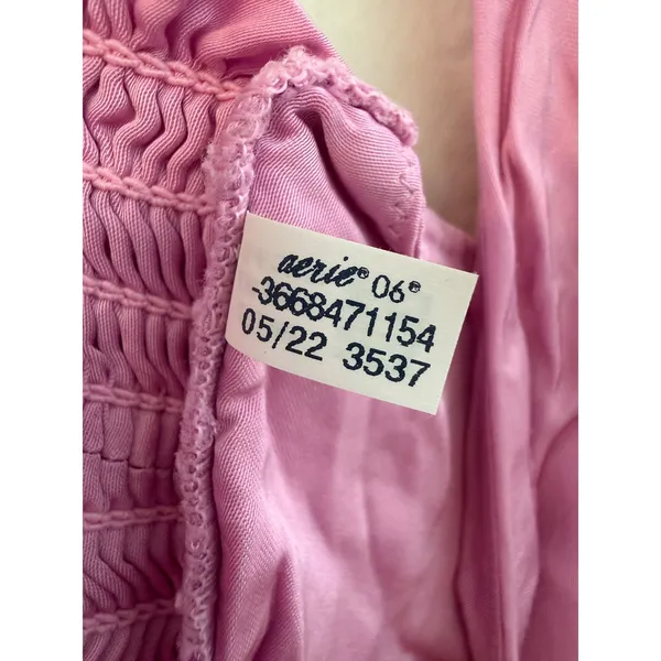 Aerie Pink Satin Smocked Back Crop Top Womens Size M V-Neck Bralette Cami - Image 3