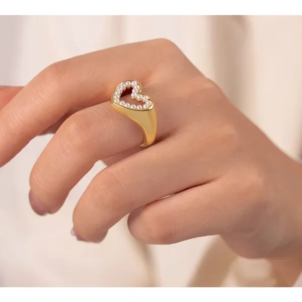 NWT PRETTY SOLID PEARL HEART RING, 18k‎ YELLOW GOLD OVER STERLING SILVER RING - Image 8