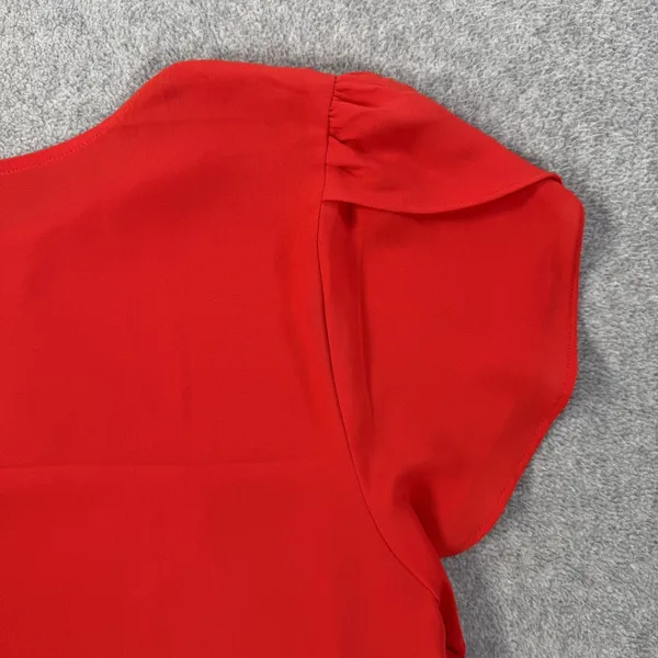 LOFT Women's Large Peplum Top Blouse Red Sheer Keyhole Back Short Sleeve - Image 11
