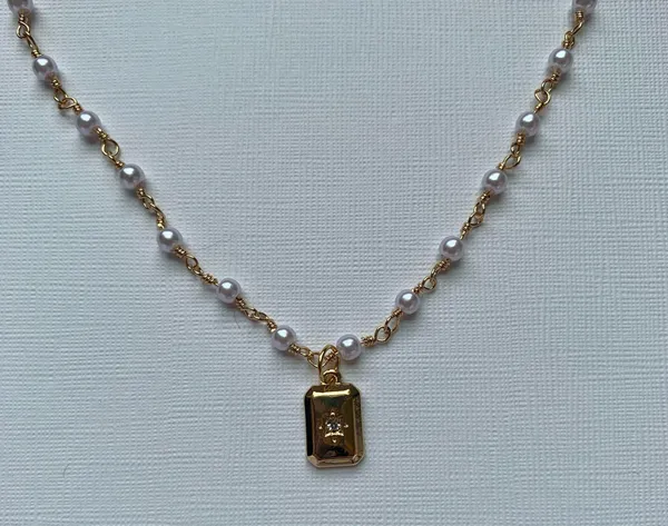 Gold Pearl Chain Pendant Necklace - Image 3