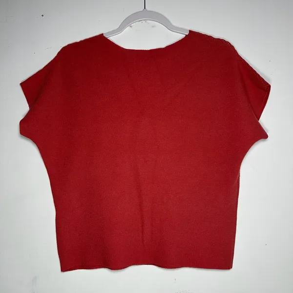 Vila Milano Women Rust Red‎ Pointelle Mixed Knit Cap Sleeve Sweater Top Small - Image 2