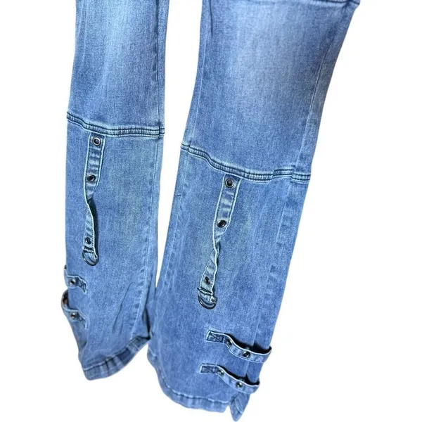 Womens Hot Topic Grommet Steampunk Grunge Buckle Denim Jean Overalls - Sz 11 - Image 5