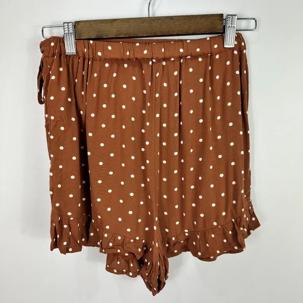 American Eagle Ruffle Wrap Shorts Womens XS Brown Polka Dot Boho Summer‎ Skort - Image 4