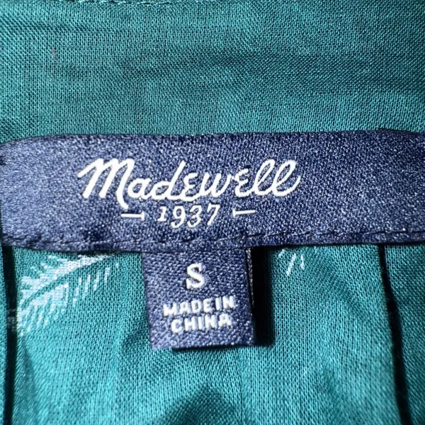 MADEWELL Green Fall Feather Print Tassel Tie Neck 3/4 Sleeve Blouse Small‎ - Image 8