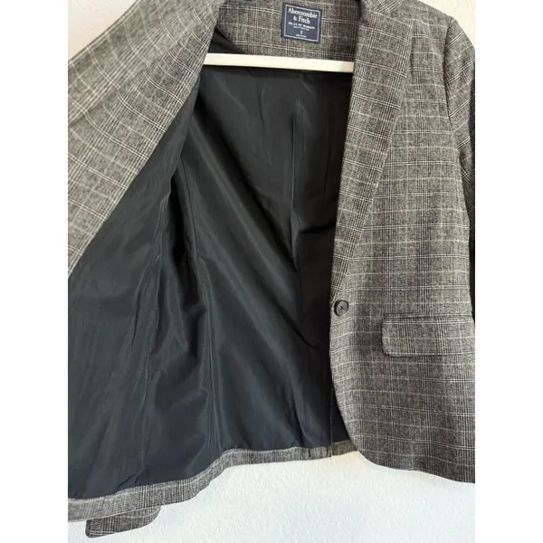 Abercrombie & Fitch Womens 0 Windowpane Single Button Blazer Gray‎ Plaid Stretch - Image 8