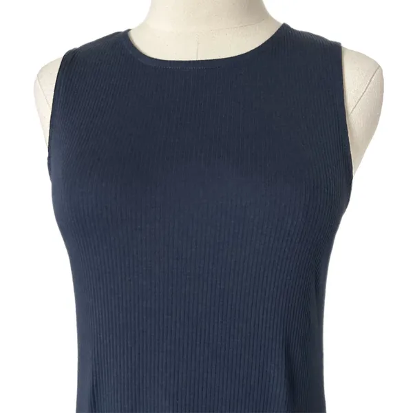 NEW Garnet Hill Sleeveless Rib Knit Midi Dress Organic Cotton Tencel Navy XS - Image 3