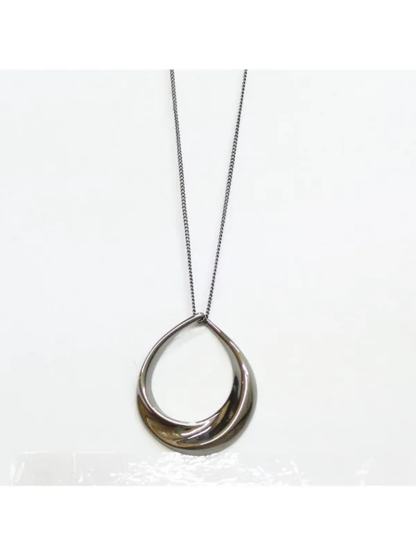 NWT Express Sculpted Teardrop Pendant on Dainty Chain Necklace Black 16'' + 3'' - Image 2