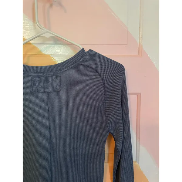 Free People We The Free Thermal Waffle Knit Long Sleeve Top NWT Small Dark Blue - Image 4