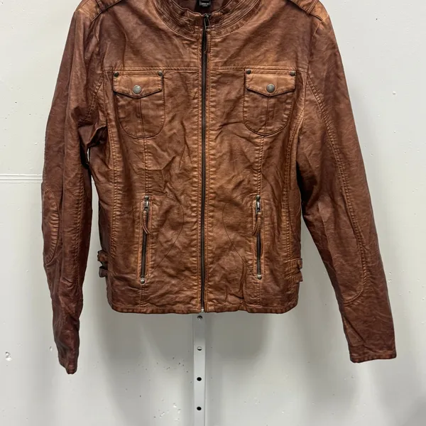 Bagatelle Womens Faux Leather Moto Biker Jacket Brown XL Banded Collar Full Zip - Image 5