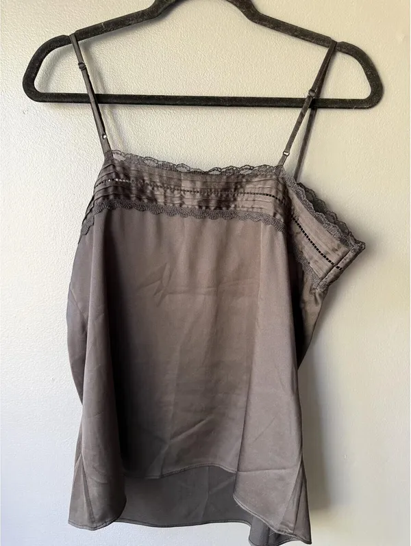 White House Black Market Black Satin Camisole Top with Lace Trim - Image 6