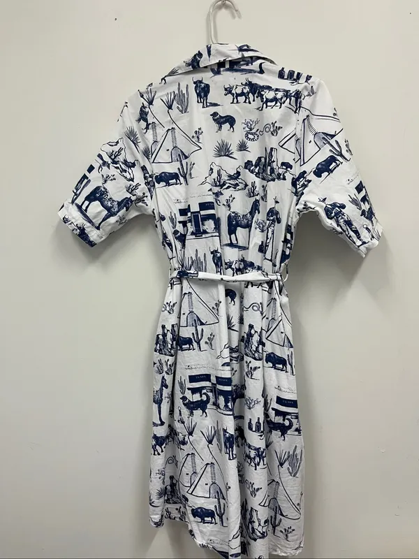 Katie Kime Blue and White Marfa print cotton shirtdress size S - Image 4