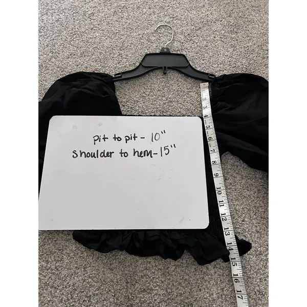 Zara Black Smocked Puff Sleeve Crop Top‎ Square Neck Ruffle Hem Women XS - Image 4