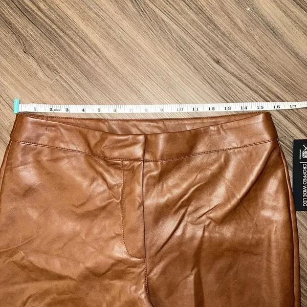 Bagatelle‎ Womens Cognac Faux Leather Cropped Wide Leg Flare Pants Size M - Image 2