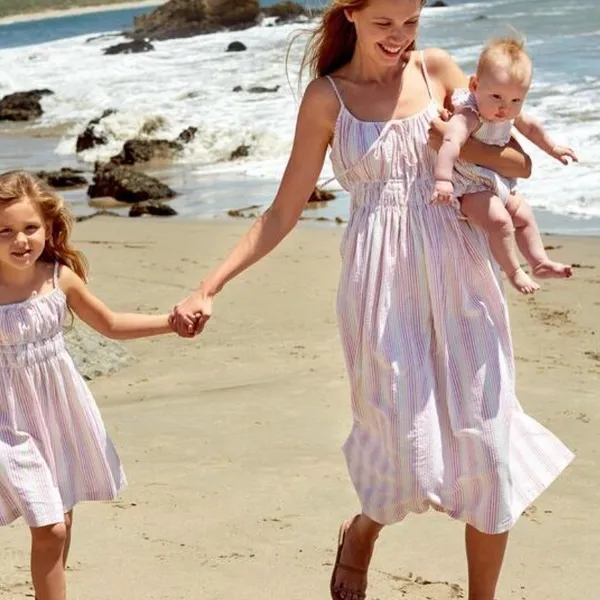 Maison Me Chrissy Dress Striped Rainbow Seersucker Sundress Midi Dress Babymoon - Image 3
