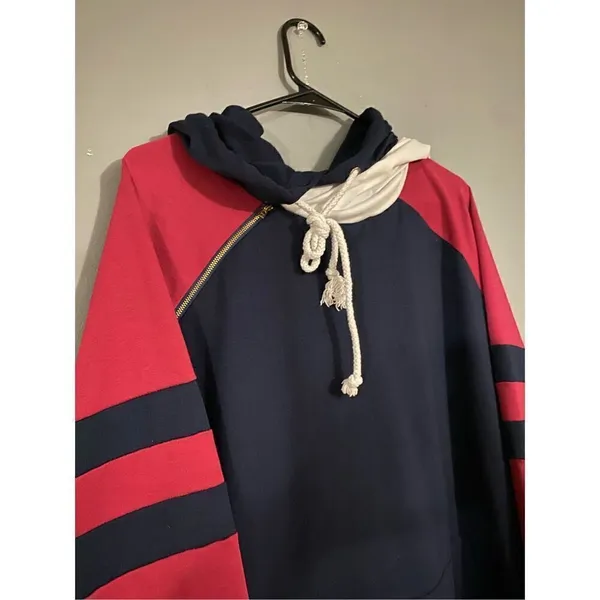 Boutique Happy Sailed Striped Double Hoodie Cowl Neck Sweatshirt Size 2X - Image 3