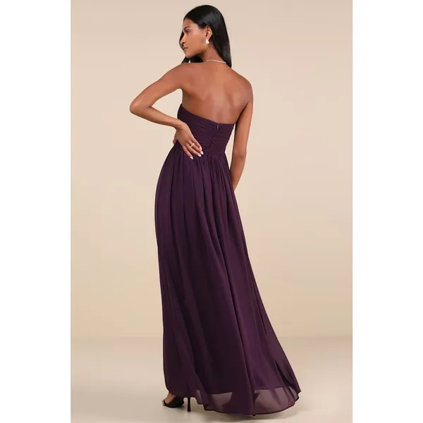 NWT Lulus Luxe Favorite Dark Purple Strapless Ruched Maxi Dress Bridesmaid Sz 2X - Image 4