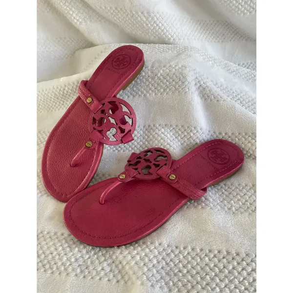 Tory Burch Pink Leather Miller Sandals Size 8 - Image 4