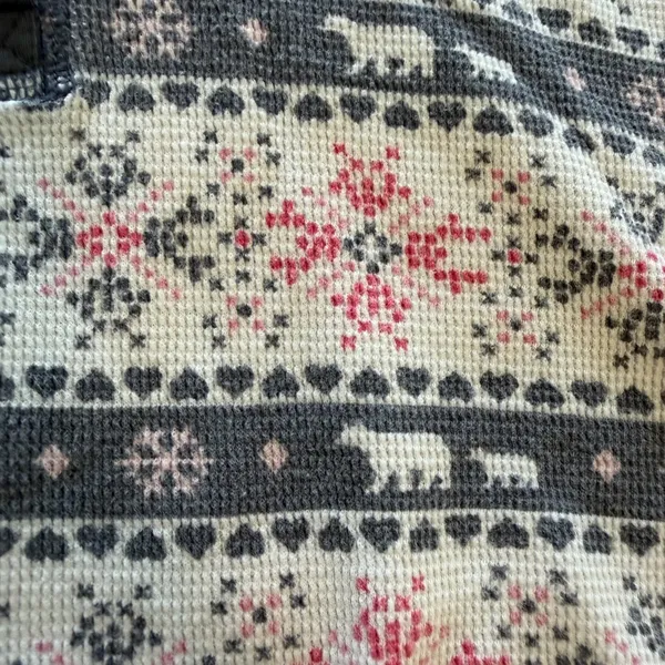 Vintage Victoria's Secret PJ’s Thermal Waffle Snowflake Bear Gray/pink - MD - Image 4