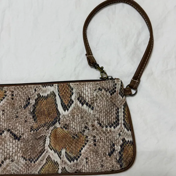 XOXO Snakeskin Print Wristlet Clutch Brown‎ Faux Leather Studded Bag Y2K - Image 5