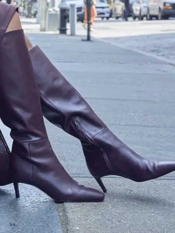 STEVE MADDEN Lingo Pointed Toe Knee High Boot in Wine Leather Size US 8 - Image 6
