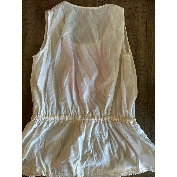 Vintage Hand-Embroidered‎ Cotton Peasant Top Boho Folk Art Sleeveless Blouse - Image 2