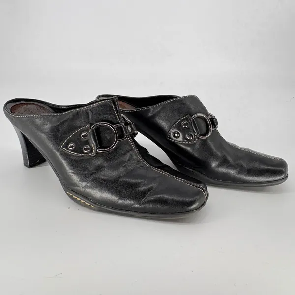 Aerosoles Cinch Worm‎ Heeled Mules 8M Black Leather Square Toe Buckle Slip On - Image 4