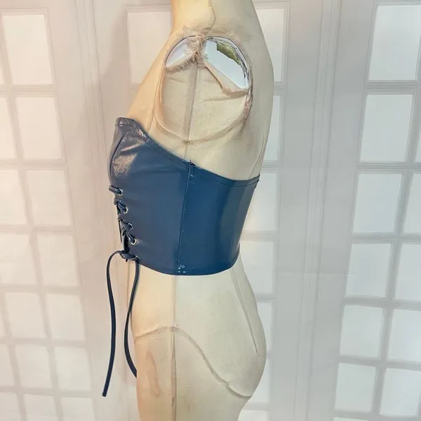 🔥🔥 5/$25 sale 🔥🔥 Tic Toc Light Blue Patent Leather Lace Up High Key Flirt Corset - Image 7