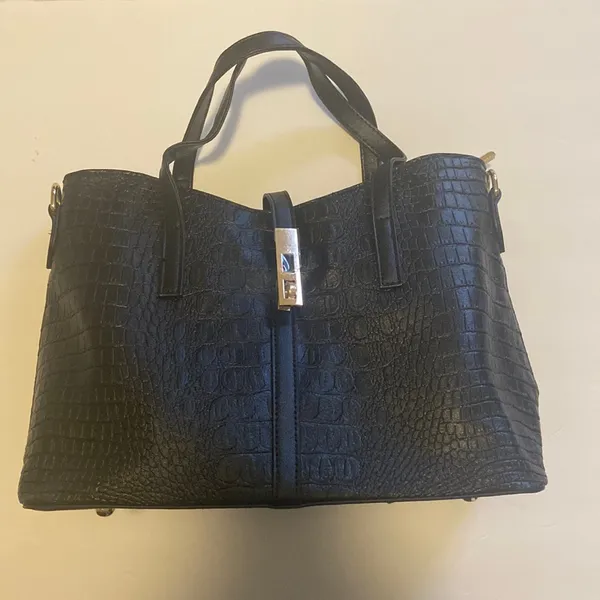 Crocodile embossed Bag set Black - Image 2
