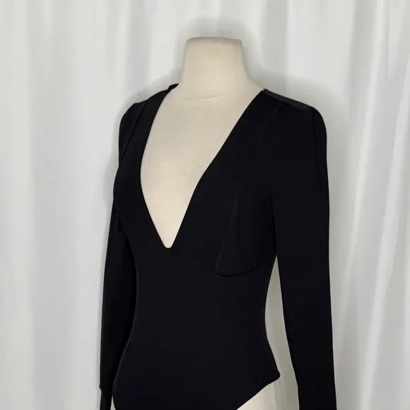 Free People INTIMATELY Basic Babe Bodysuit Black Plunging Neck Thong Small - Image 7