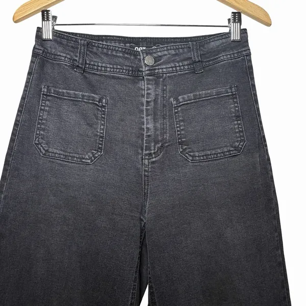 OAT New York Wide Leg Jeans Womens 4/27 Black High Rise Patch Pocket Raw Hem - Image 3