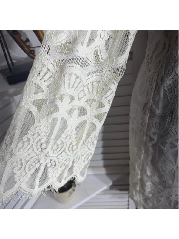Tacera boho dress cream lace victorian bell sleeves romantic coquette fairy S - Image 9